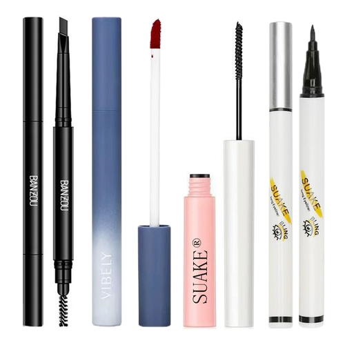 База под макияж, комплект, помада, двусторонний блеск для губ, карандаш для бровей, тени для век, антиперспирант, 3 предмета