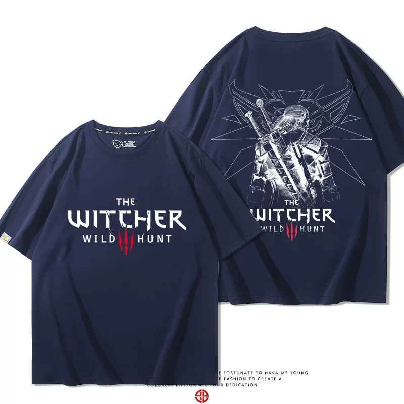 Футболка The Witcher 3 Wild Hunt с короткими рукавами, мужская, платформа Steam, одежда для игр, хлопковая, полузагруженная, летняя футболка