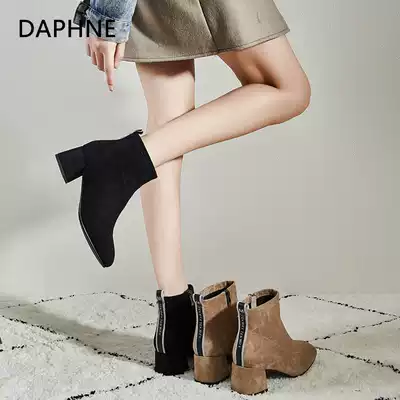 Daphne 2019 Winter new simple three-dimensional stitching ankle boots retro square head thick and versatile casual fashion boots