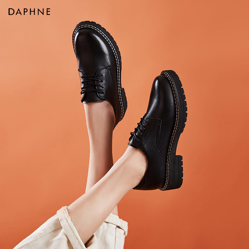 Daphne Inn Wind Small Leather Shoes Women Plus Suede Winter with women's shoes genuine leather black single shoes 2022 new spring and autumn