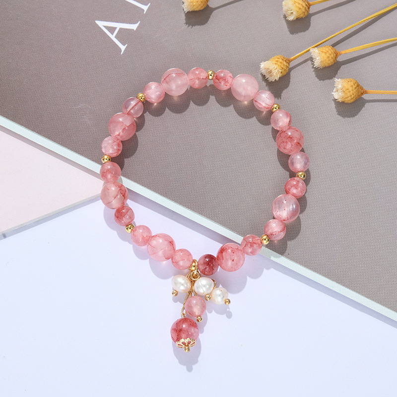 2021 new pink crystal strawberry crystal bracelet fashion girl hand string birthday student gift