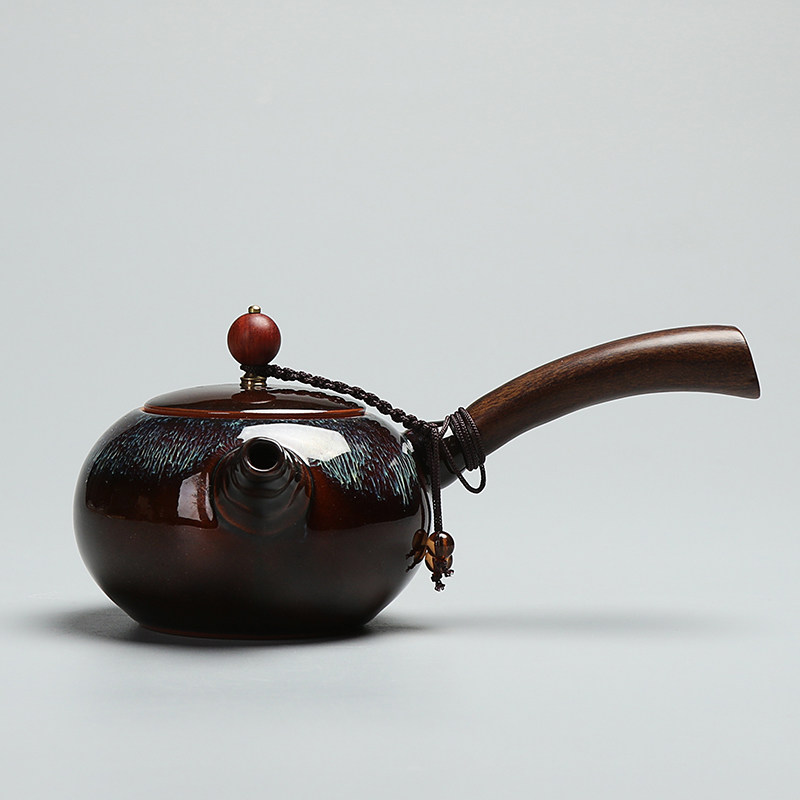 Direibao ebony handle side handle pot Hand painted ceramic teapot Kung Fu Tea single pot Japanese long handle blue and White teapot