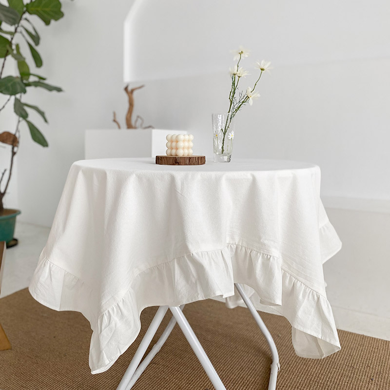 Tablecloth pastoral style Nordic ins style simple white household small round table tablecloth rectangular cloth cotton and linen tablecloth