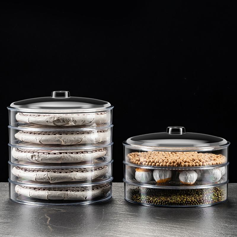 Pu-erh cake rack transparent moisture-proof sealed tea cake containing box showing white tea leaf jars storage tank packing gift boxes