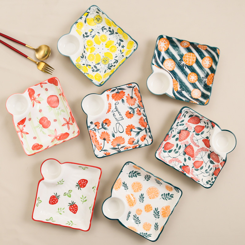 Nordic Home Ceramics Water Dumplings Dish With Vinegar Dish DISH BREAKFAST CUTLERY CREATIVE MESH RED DINNER PLATE SUSHI DISHES