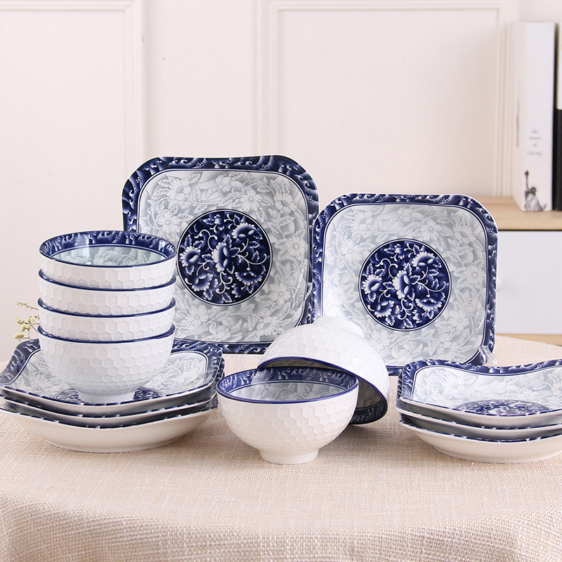 Day Style Green Flowers Creative ceramic cutlery dishes Bowls Chopsticks Suit Home Microwave Rice Bowls Plate High Face Value Gift