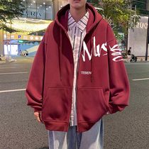 Hooded sweatshirt mens winter plus velvet Hong Kong style high street heavy trend spring and autumn new loose casual jacket zipper cardigan