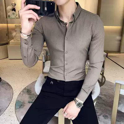 Stretch casual shirt men 2019 autumn and winter new non-ironing business trend shirt Korean version Joker long sleeve shirt men