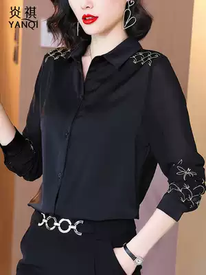 2021 autumn new shirt female design sense niche fashion professional long sleeve chiffon shirt black chic top