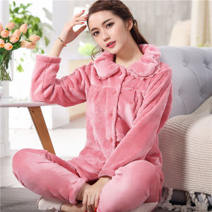 加厚法兰绒睡衣套装女士家居服