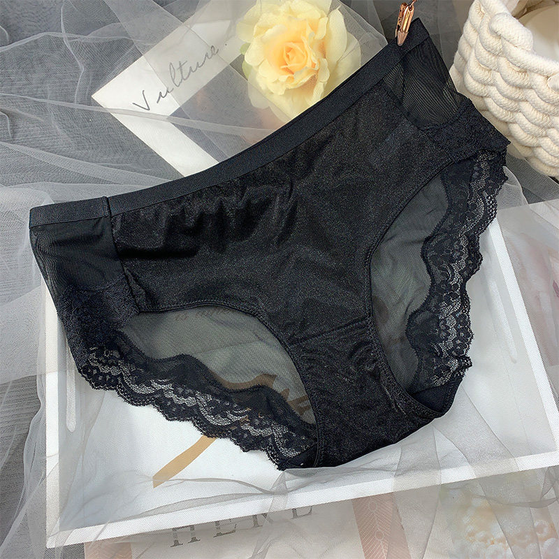 emwz mid-waist seamless lace panties women's sexy transparent comfortable mesh briefs women's large size cotton crotch