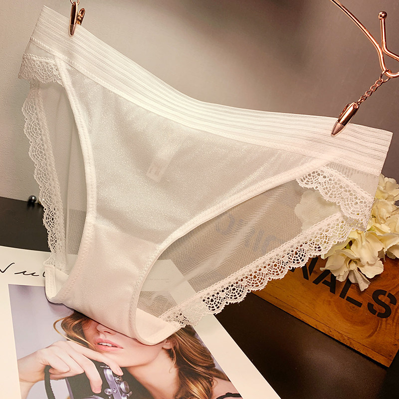 EMWZ panties women's mid-waist lace mesh transparent girls briefs hot pure cotton crotch safety pants thin section
