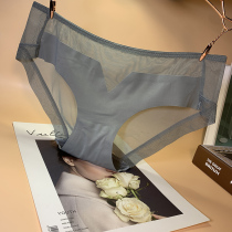 emwz无痕贴胶V字女士内裤性感网纱拼接冰丝三角裤中低腰裤头