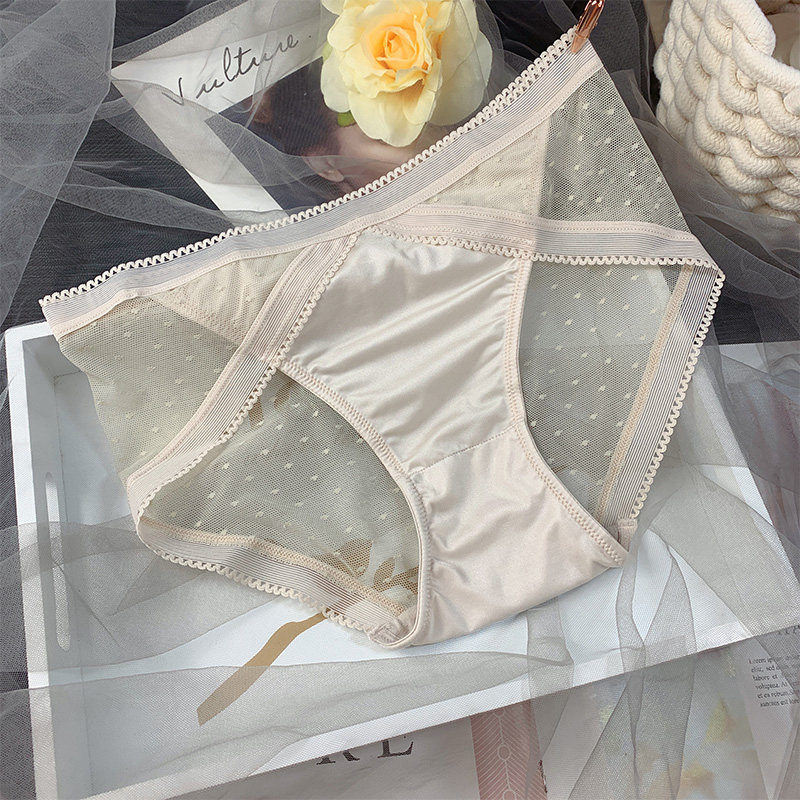emwz panties female sexy European and American luxury satin thin hot transparent lace trim cotton crotch bag hip briefs