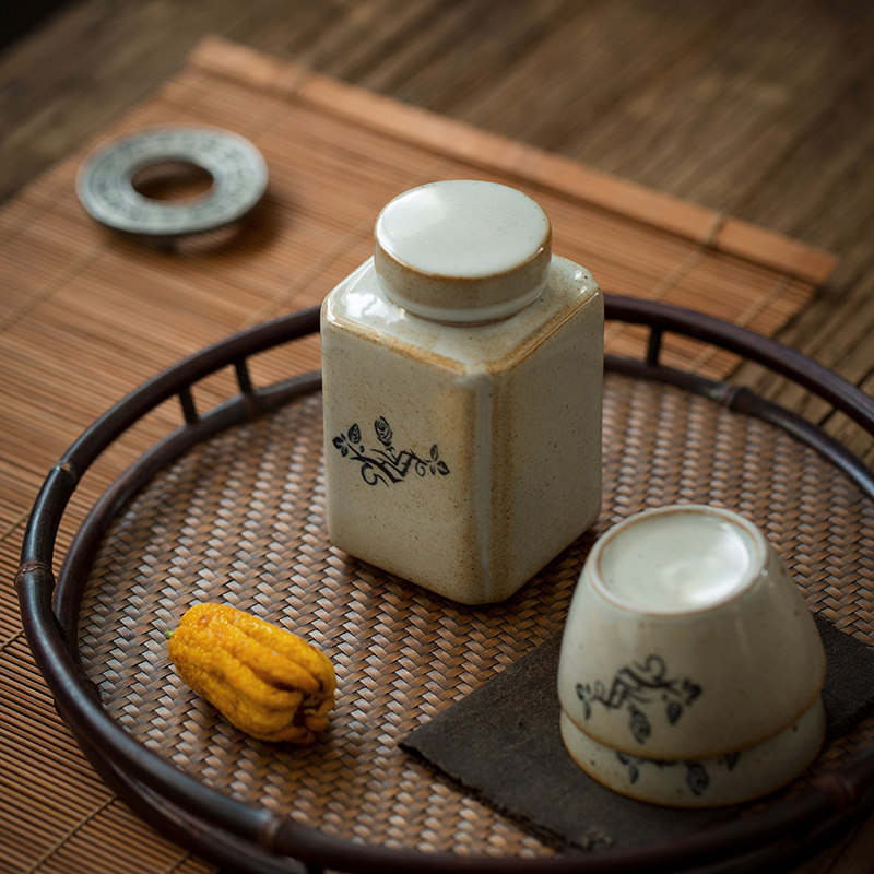 Tianzhou gray tea cans ceramic tea warehouse small plain black tea cans kung fu tea gear sealing can retro