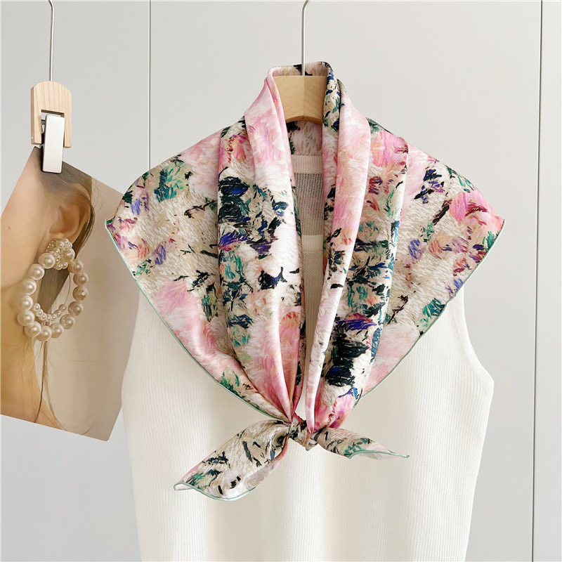 Silk - inclined silk retro French painting 14 mm large square towel spring - autumn silk silk scarf female shawl scarf