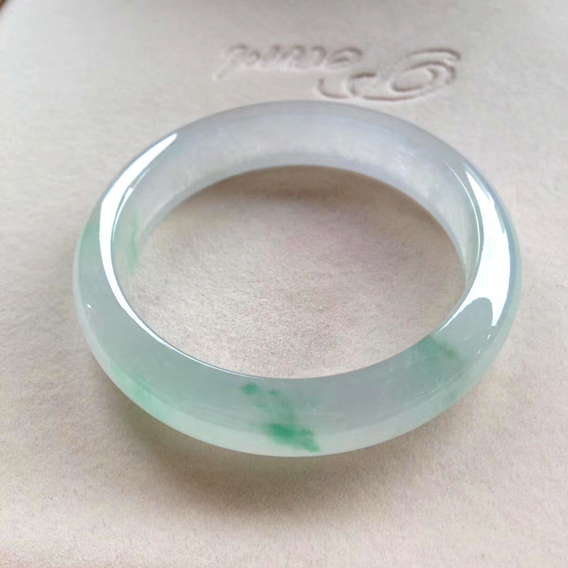 Natural Jade Bracelet Old Pit A Cargo Round Strip Qingshui Jade Bracelet Ice Species Concubine Floating Flower Jade Bracelet Women's Model with Certificate