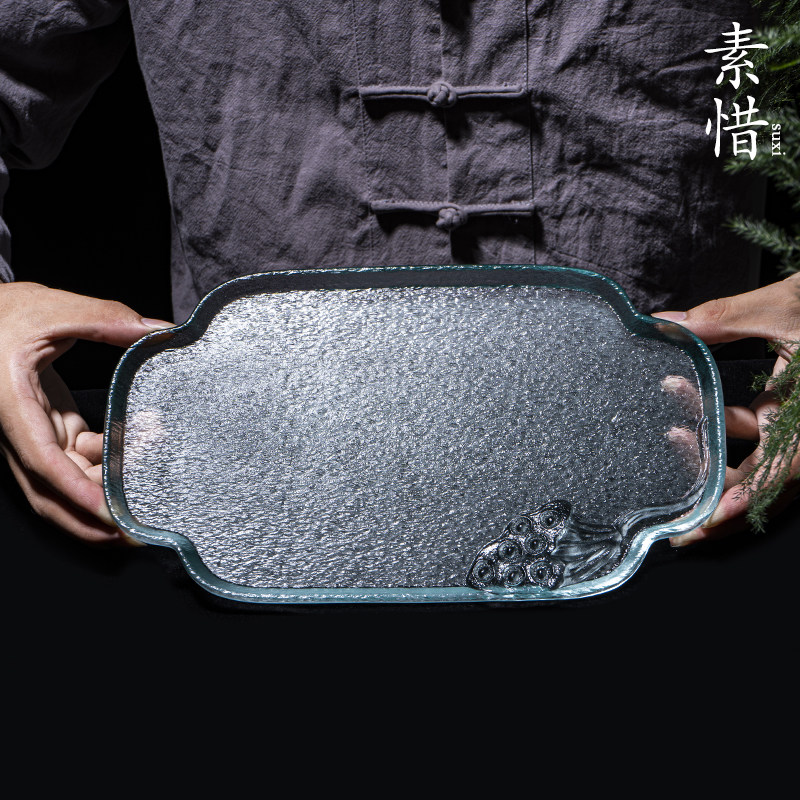 Su Xi Tianqing Glass showerhead dry bubble plate Tea plate Water storage household simple size tray Kung Fu tea set