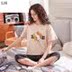 . Pyjama phù hợp ngắn womens mùa hè ngắn tay áo chùng dòng bông lớn phụ nữ kích thước lỏng lẻo có thể mặc quần áo về nhà. 