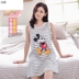 Nhỏ với đệm ngực áo pajama pajama cỡ mùa hè mỏng không tay cotton dài ngang vai nhà dài váy.. 