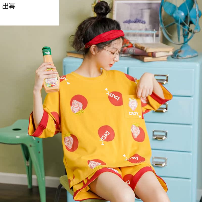 Pajama cô gái mùa hè mỏng ngắn tay sinh viên bông nhà quần áo công chúa gió ngọt ngào dễ thương cô gái hai mảnh bộ mùa hè.