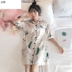 . Pajama nút áo sơ mi theo phong cách sinh viên lụa bầu trời băng trong dài tay áo sơ mi lụa mùa hè đồ ngủ mỏng mùa xuân và mùa hè lớn. 