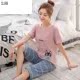 . Pyjama phù hợp ngắn womens mùa hè ngắn tay áo chùng dòng bông lớn phụ nữ kích thước lỏng lẻo có thể mặc quần áo về nhà.