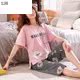 . Pyjama phù hợp ngắn womens mùa hè ngắn tay áo chùng dòng bông lớn phụ nữ kích thước lỏng lẻo có thể mặc quần áo về nhà.