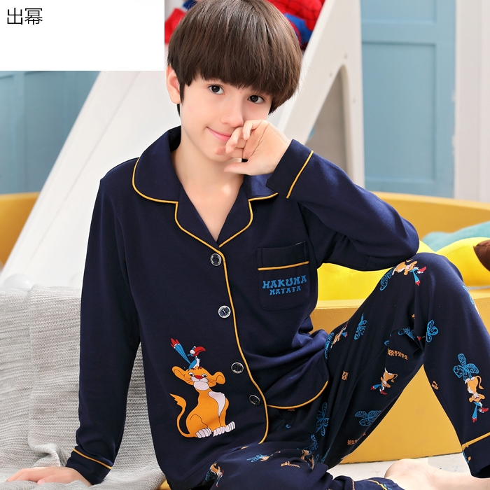 Mens giữa và trẻ em cũ bộ mùa thu mùa xuân dài tay bông chàng trai mùa hè Pyjama học sinh trung học cơ sở 11-20 tuổi.