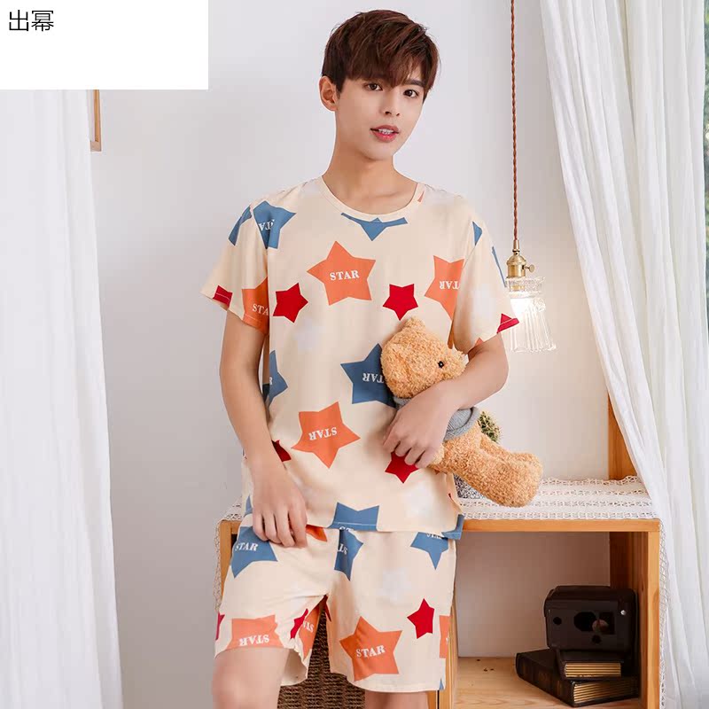 Bộ đồ ngủ mens mùa hè ngắn tay lụa bông mỏng bộ sinh bông nhân tạo lụa Hàn Quốc phiên bản lỏng lẻo lụa dệt nhà quần áo.