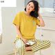 Trang chủ váy womens mùa xuân và mùa thu dài tay áo mùa hè cởi khuy womens quần pajama quần ngắn tay hai mảnh bộ pound mỡ mỏng.