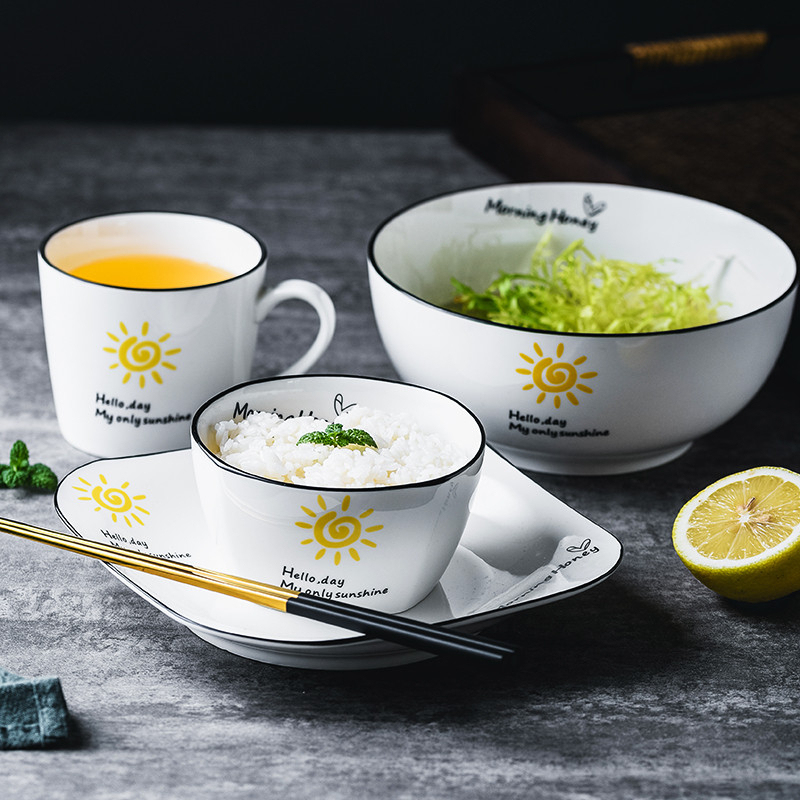 Bowl and Chopstick Set for One Person, Exquisite Tableware for One Person, Creative Couple's Set for Two, Simple and Fresh Style for Home Use