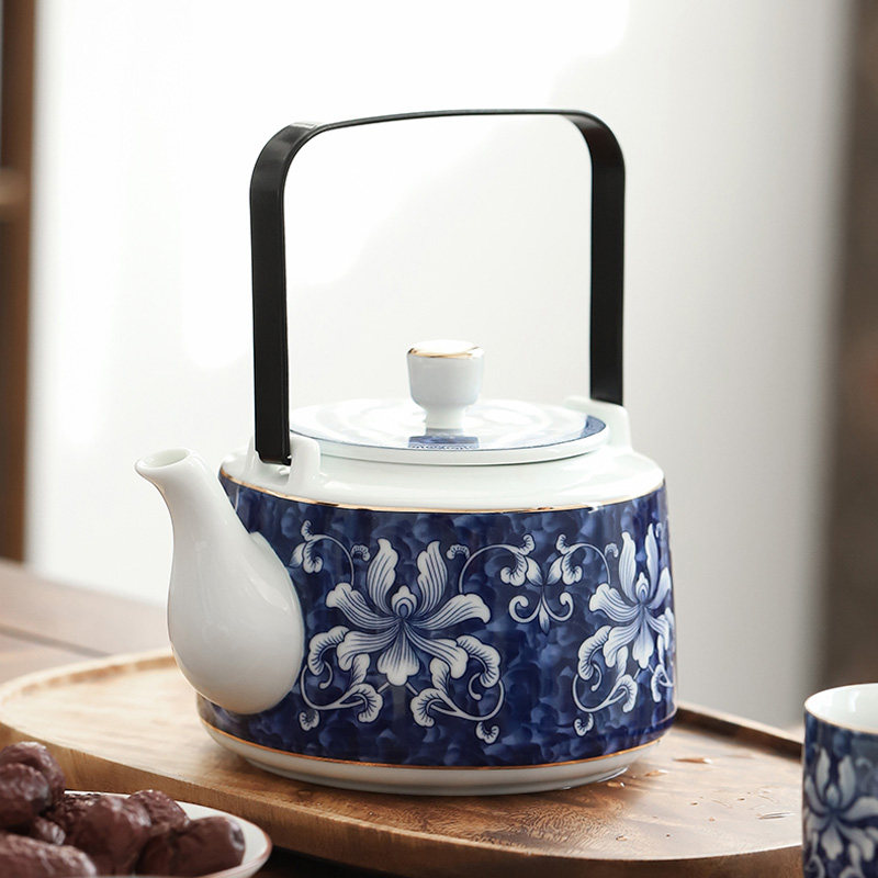 Blue Porcelain Jingde Ceramic Tea Kettle Household Link Golden Large Chinese-style Japanese kettle Large Capacity Single-pot