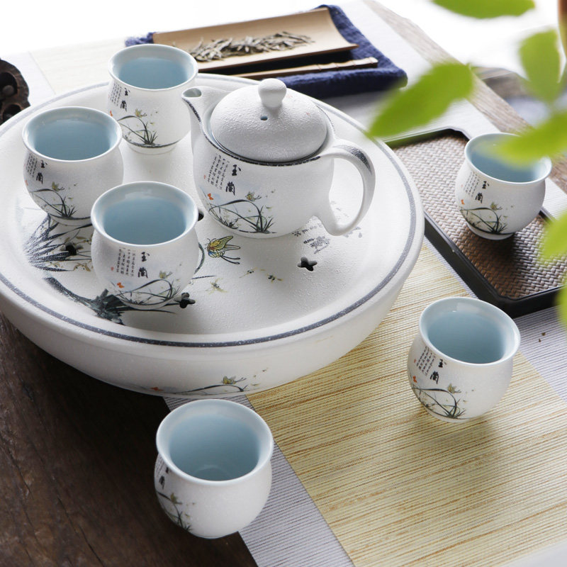 Anti-hot cup double-layer ceramic tea cup Jingdezhen kung fu tea set of household teapot tea plate snowflake glaze