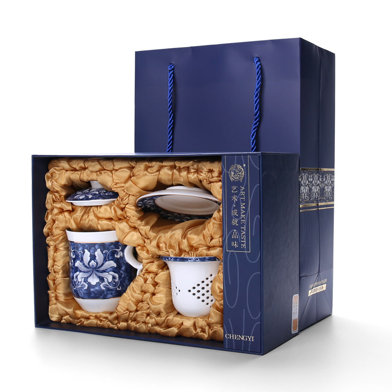 Glazed color Jingdezhen ceramic teacup office by the personal cup with lid filter home master tea cup gift box