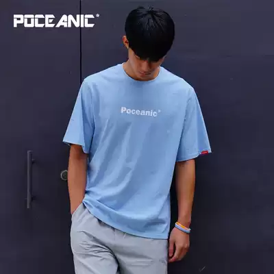 POCEANIC summer new product printed reflective short-sleeved T-shirt round neck loose breathable sports top TEE