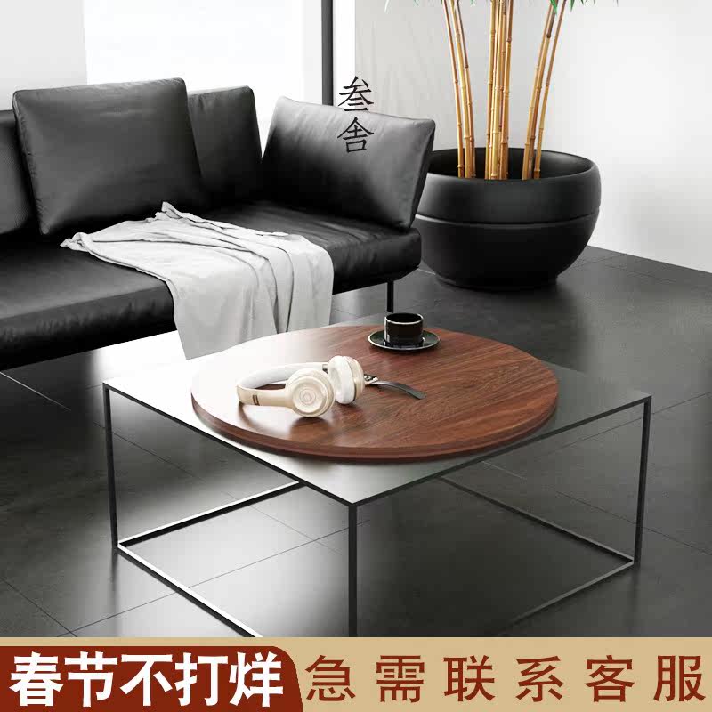 Sanshe Square Tea Table LOFT Iron Industrial Wind Tea Table Black Walnut Solid Wood Nordic Tea Table Modern Simple Low Table