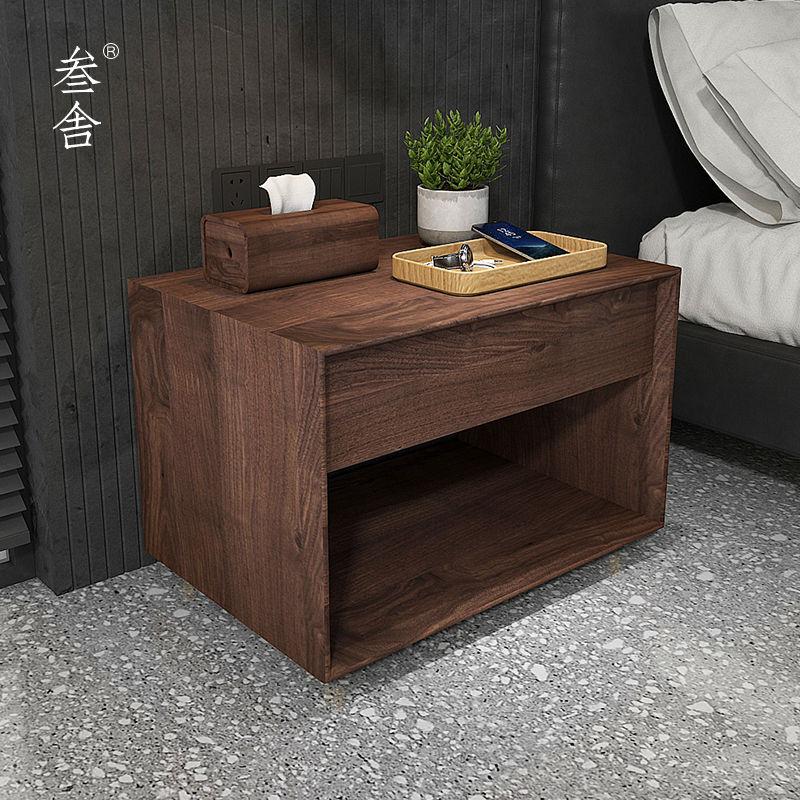 Sanshe Nordic INS style bedside table modern minimalist bedroom storage bedside black walnut solid wood table D4