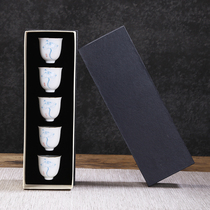 Thin tire gift box Teacup Ceramic Ding Kiln teacup Single cup Master cup Tea insulation and anti-scalding white porcelain blue and white tea set