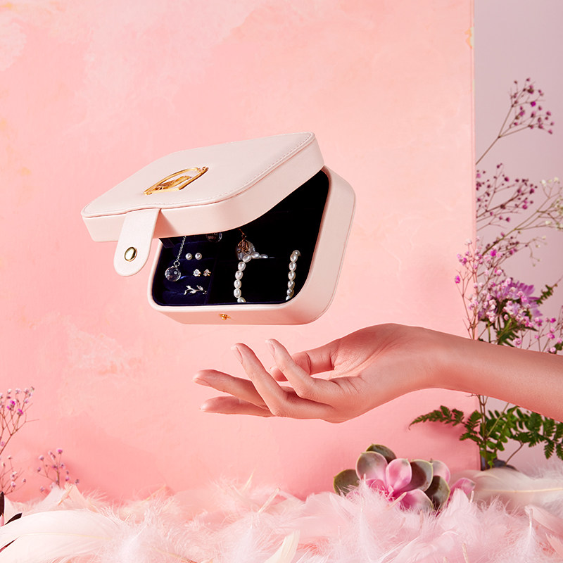 Square Matter Collection Portable First Accessories Box Small Travel Ear Needle Ring Necklace Ornament Containing Box Pink Princess European-style Korea