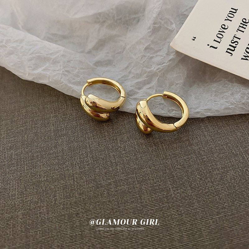 Real Gold Plated Circle Earrings Woman South Korea Brief Ear Buttons Fashion Personality Lukewarm Nature Ear Accessories