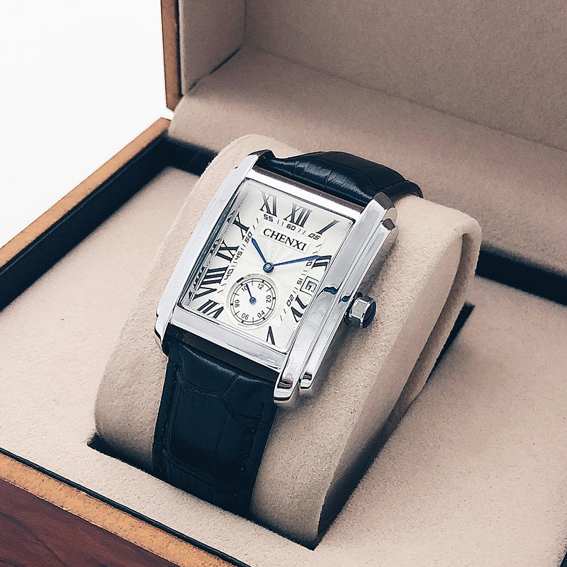 Chenxi new square watch men's belt fashion trend waterproof non-mechanical watch male students retro business men's watch