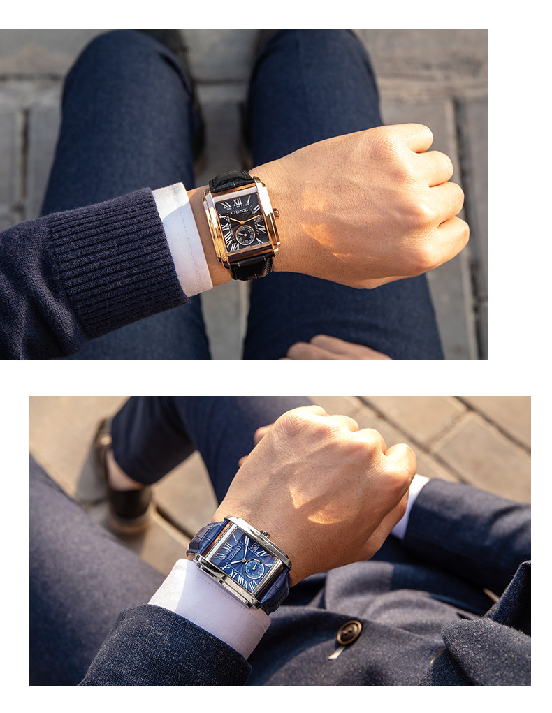 Tank Series Square Youth Fashion Trend Men's Roman Waterproof Real Belt Brand Watch_voghion.com