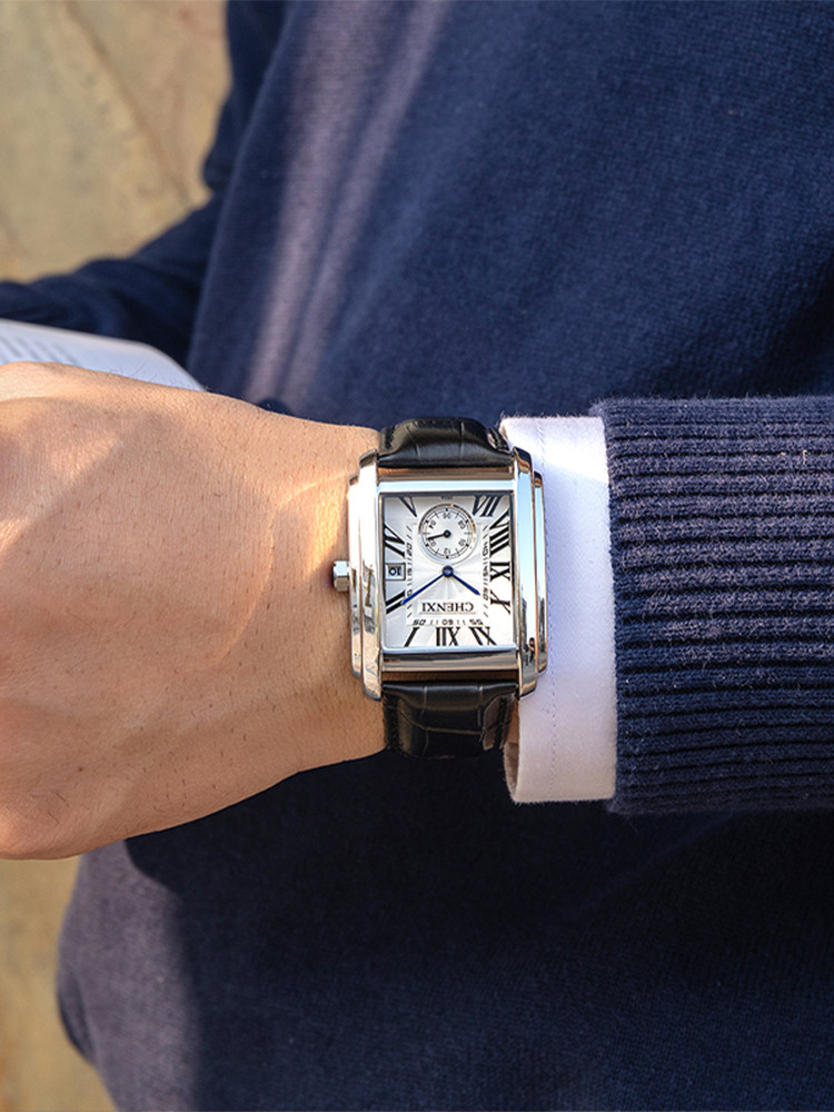Tank Series Square Youth Fashion Trend Men's Roman Waterproof Real Belt Brand Watch_voghion.com