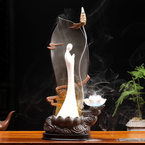 Hidden tea edge creative reverse incense burner decoration LED lamp household boutique small monk Zen Chinese decoration