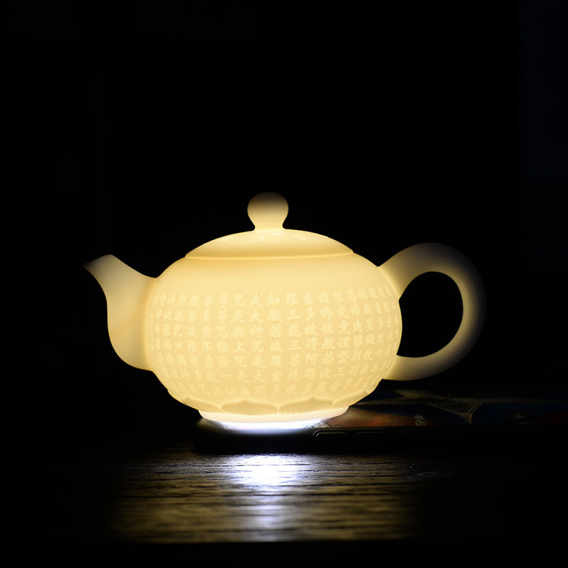 Hidden tea edge Heart Sutra Tea pot Sheep fat jade tea set Dehua white jade porcelain teapot Single pot Large tea pot Tea tray accessories