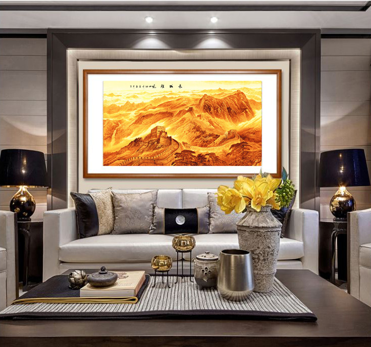 Golden Great Wall Chinese Xiongfeng Landscape Painting Fengshui Backing Picture Chinese Office Decoration Painting