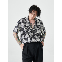 Shizukaumi2024 new unisex Japanese original retro Hawaiian short-sleeved shirt black and white camellia men