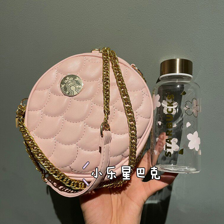 термос 星巴克樱花杯子2021粉白金樱花圆饼包马克玻璃杯吸管保温随行水杯