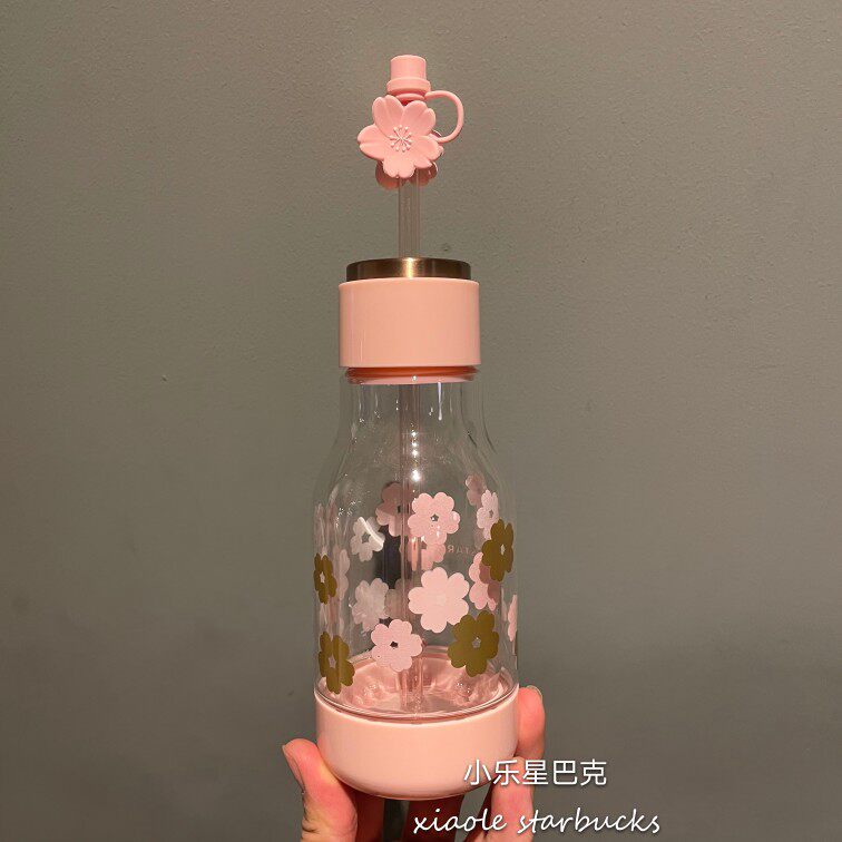 термос 星巴克樱花杯子2021粉白金樱花圆饼包马克玻璃杯吸管保温随行水杯